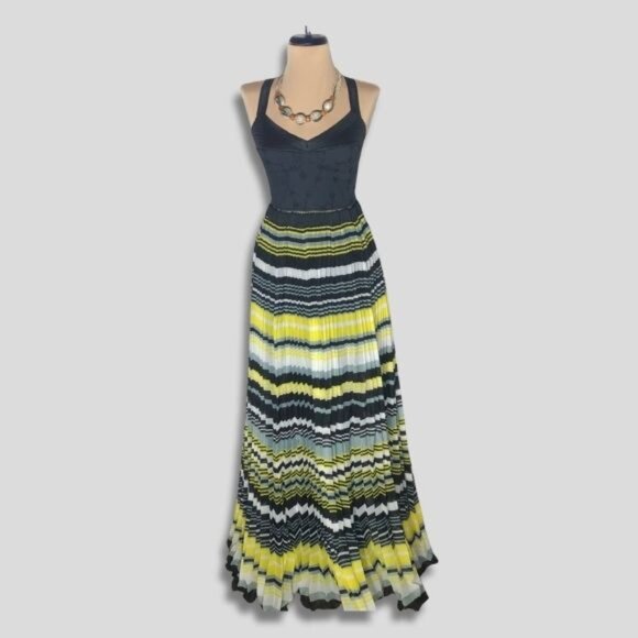 Free People Poly Organza Maxi Dress Fit & Flare Striped Pleated Multicolor sz M - Picture 1 of 14